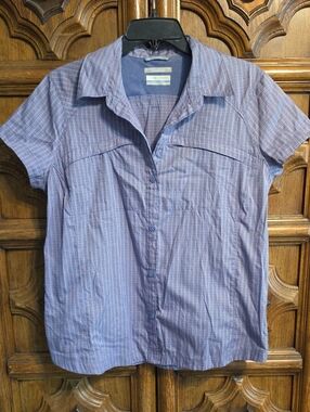 Columbia Women's Short-Sleeve Button Shirt - Purple & Light Blue Striped